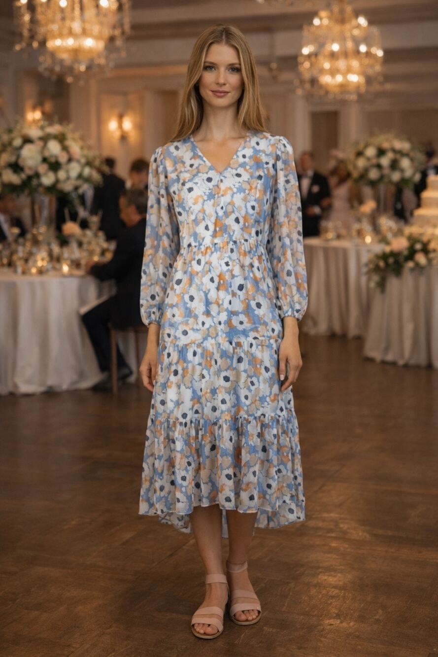 Joie Limited Edition Floral Fields Long Sleeve Midi Tiered Dress. Size XXL